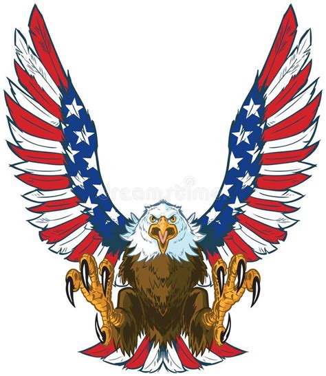 an eagle with the american flag colors on it's wings and talons,