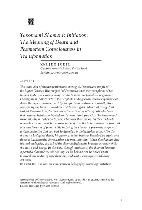 (PDF) Yanomami Shamanic Initiation: The Meaning of Death and Postmortem Consciousness in ...