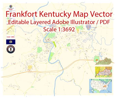 Frankfort PDF Map Vector Exact City Plan Kentucky detailed Street Map ...