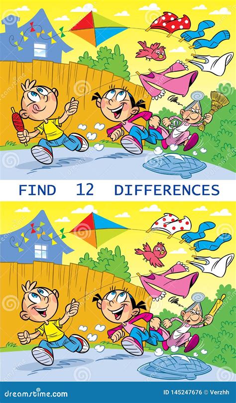 Puzzle Find Twelve Differences Stock Vector - Illustration of comic, flying: 145247676