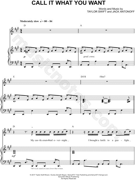 Taylor Swift "Call It What You Want" Sheet Music in A Major ...