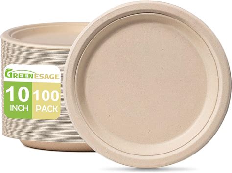 Amazon.com: GREENESAGE Paper Plates 10 inch, 100 Pack Paper Plates Bulk, 100% Compostable Plates ...