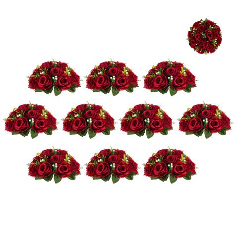 Flower Balls Wedding Rose Centerpieces: 10 Pcs Crimson Fake Flowers Kissing Balls Decor ...