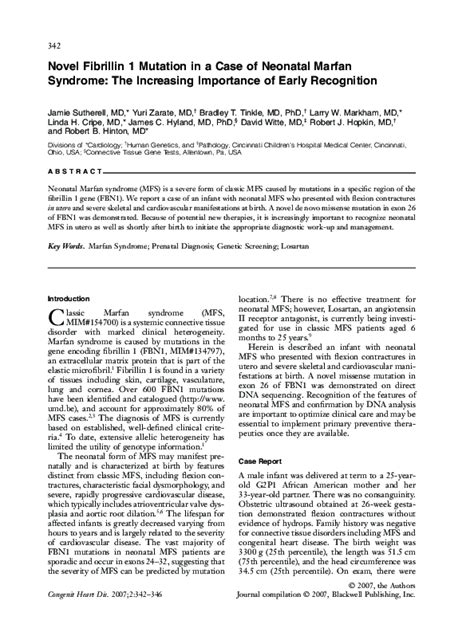 (PDF) Novel Fibrillin 1 Mutation in a Case of Neonatal Marfan Syndrome ...