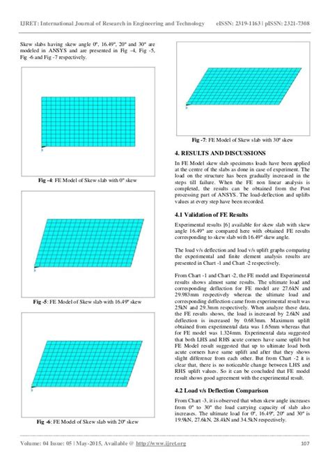 Effect of skew angle on uplift and deflection of rcc skew slab