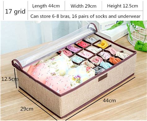 2019 17 Grid Underwear Sock Storage Box With Transparent Lid Home Bedroom Linen Storage Boxes ...