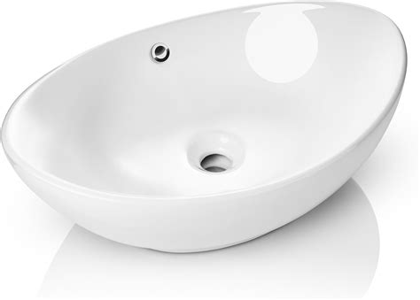 Miligore 23" x 15" Oval White Ceramic Vessel Sink - Modern Egg Shape ...