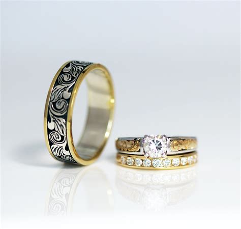 Vintage Engraved Two Tone Wedding Band – Ambrosia