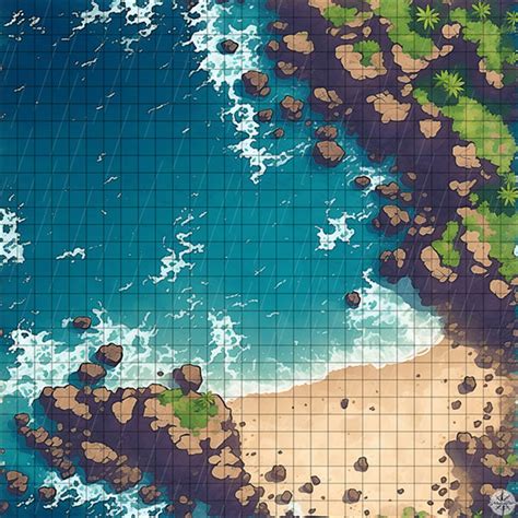 Beach with Cliffs Battlemap - TTRPG Map For D&D and Roll20 – Mistcharter Maps