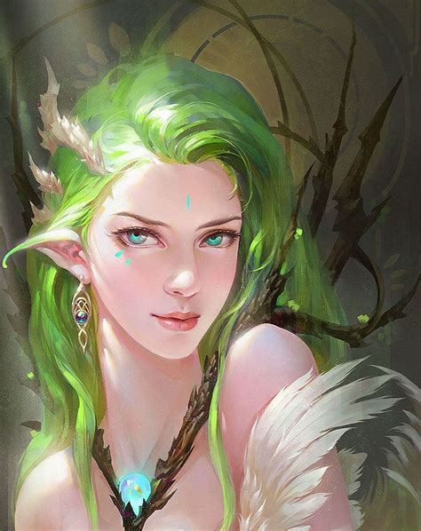 Elf girl with green hair [Artist: Wang Miao] - Original anime ...