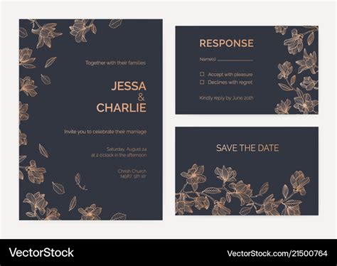 Collection wedding invitation and response card Vector Image