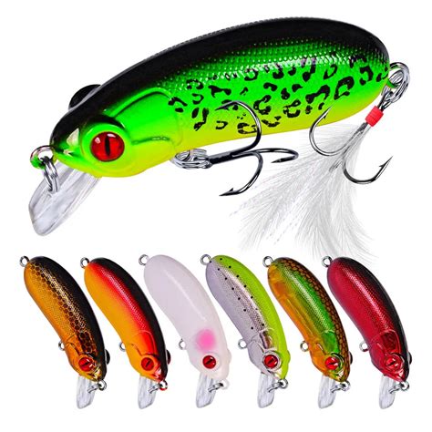 1PC Bright colors Fishing Lures 6.2cm PVC Plastic Hard Bass Baits 9 Colors Minnow Lures+2 Sharp ...