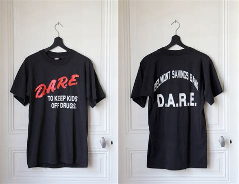 D.A.R.E. t-shirt vintage 80s used grunge faded black dare red logo tshirt to keep kids off drugs ...