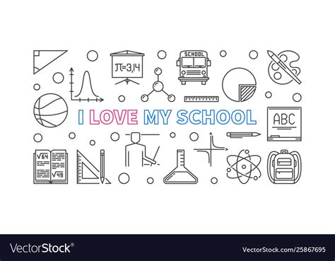 I love my school outline horizontal banner Vector Image