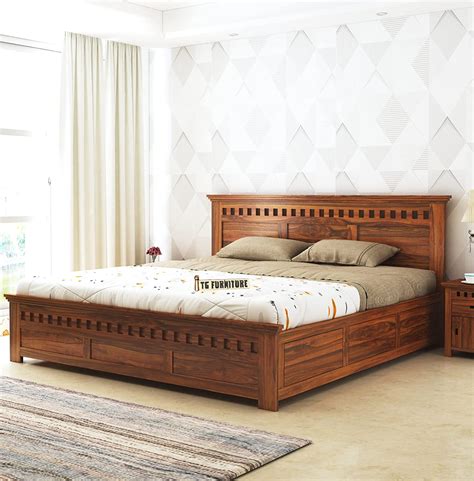 TG Furniture Solid Sheesham Wood King Size Bed with Box Storage for ...