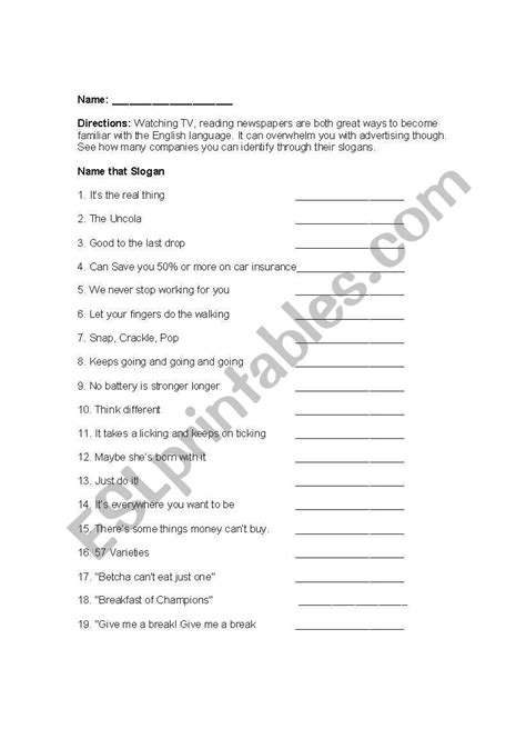 Advertising Slogans - ESL worksheet by mshirley