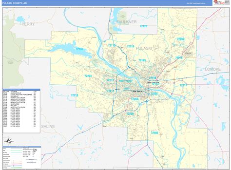 Pulaski County, AR Zip Code Wall Map Basic Style by MarketMAPS - MapSales