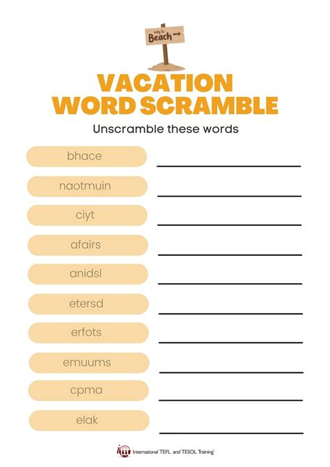 Vacation EFL Word Scramble | ️ ️ ️ ITTT