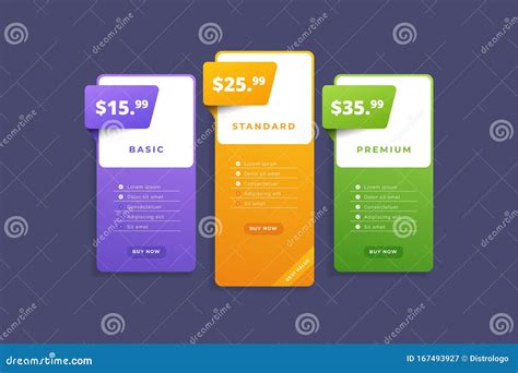 Modern Colorful Pricing Table Template. Price List Vector Design Template Stock Vector ...