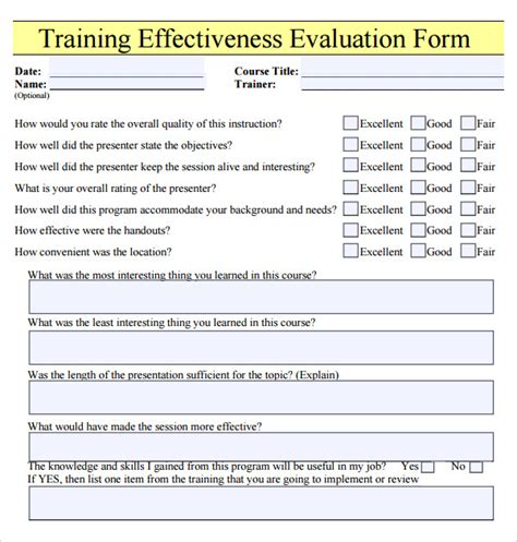 Training Program Evaluation Template