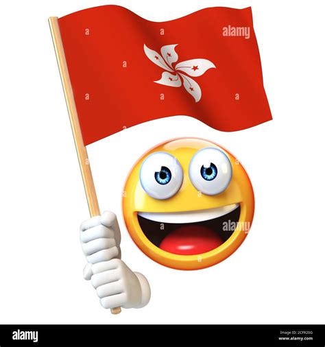 Emoji holding Hong Kong flag, emoticon waving national flag of Hong Kong 3d rendering Stock ...