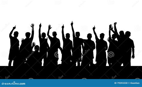 Silhouette of People Raised Their Hands. Stock Illustration - Illustration of reaching, fans ...