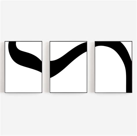 Black and White Set of 3 Minimalist Contemporary Art Prints, Aesthetic ...