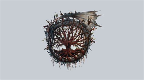 digital Art, Minimalism, Trees, Branch, Roots, Dragon, Circle, Celtic ...