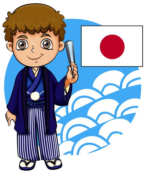 Japanese boy with flag 606369 Vector Art at Vecteezy