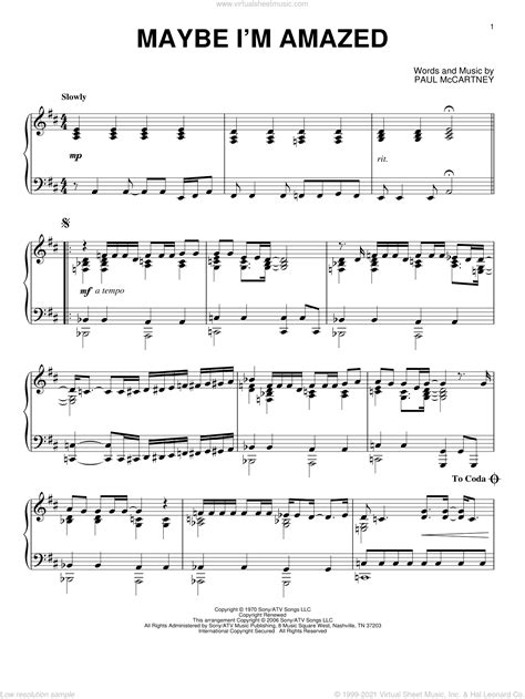 McCartney - Maybe I'm Amazed sheet music (intermediate) for piano solo