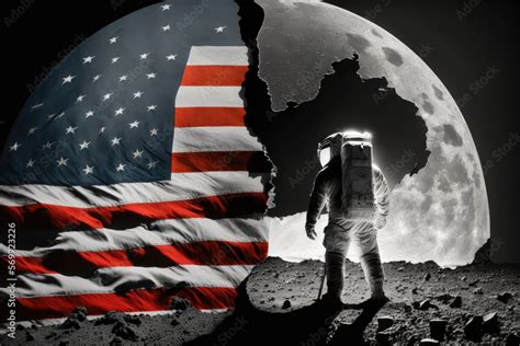 Astronaut's shadow cast by American flag on moon, stunning visual ...