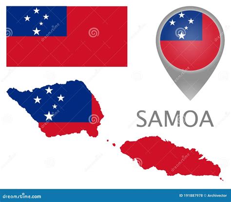 Samoa Flag, Map Pointer and Map Stock Vector - Illustration of colorful ...