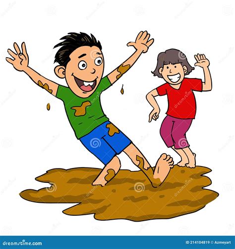 Happy Kids Playing With Mud Stock Vector Illustration - vrogue.co
