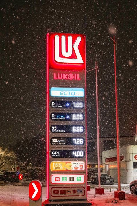 Lukoil Romania Gas Station on a Snowy Winter Night Editorial Stock ...