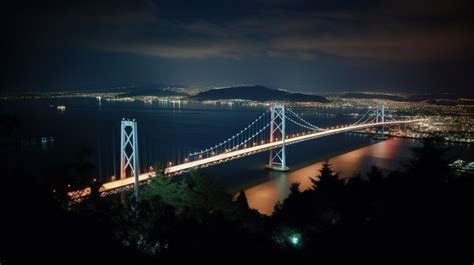 Bridge Night View Bay At A Beautiful With Ocean In The Background Backgrounds | PSD Free ...