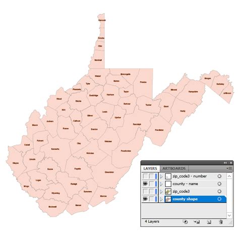 West Virginia Digit Zip Code And County Vector Map Your Vector Maps ...