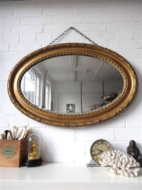 Vintage Extra Large Oval Bevelled Edge Wall Mirror with Gold Ornate ...