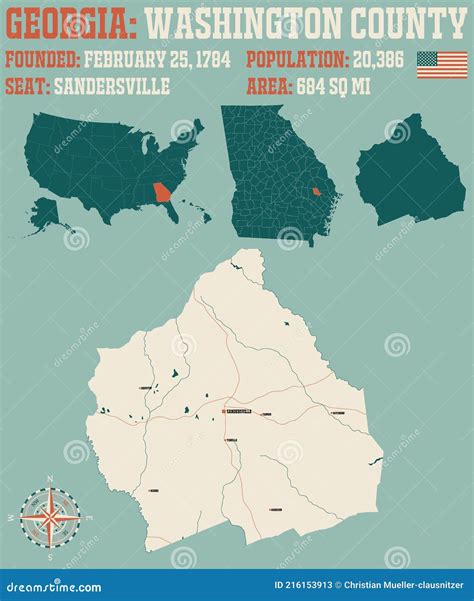 Map of Washington County in Georgia Stock Vector - Illustration of ...