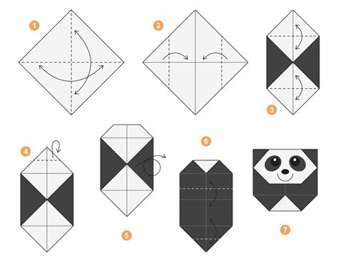 Panda origami scheme tutorial moving model. Origami for kids. Step by step how to make a cute ...