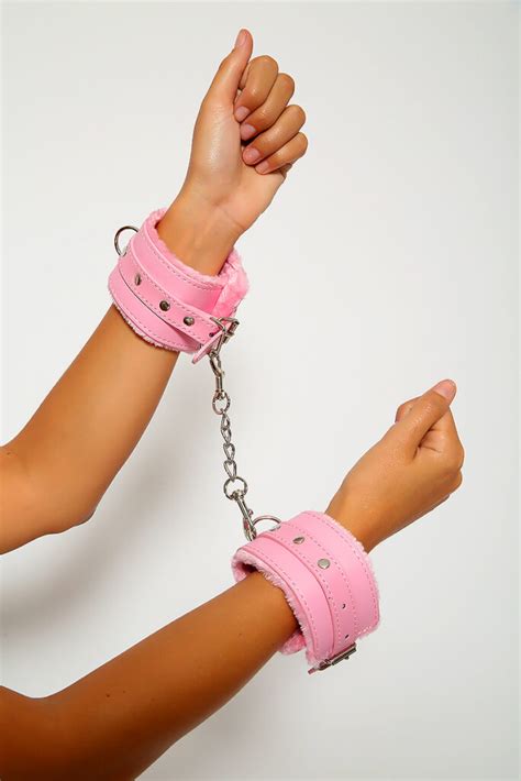 Sexy Pink Faux Leather Faux Fur Handcuffs - Women of Edm