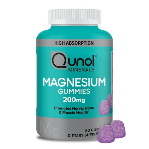 Qunol Magnesium Citrate Gummies (60 Count) 200mg with High Absorption, Bone, Nerve, and Muscle ...