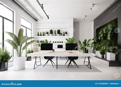 Modern Office, with Minimalist Decor and Plants for Greenery Stock ...