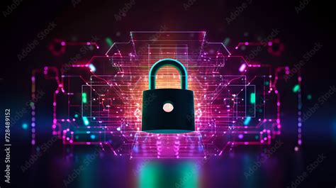 Cybersecurity Network Protection Vivid holographic padlock over a network diagram, symbolizing ...