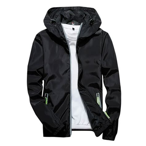 Reflective Jacket Mens Safety Running Cycling Waterproof Hooded Jackets Packable Windbreaker ...