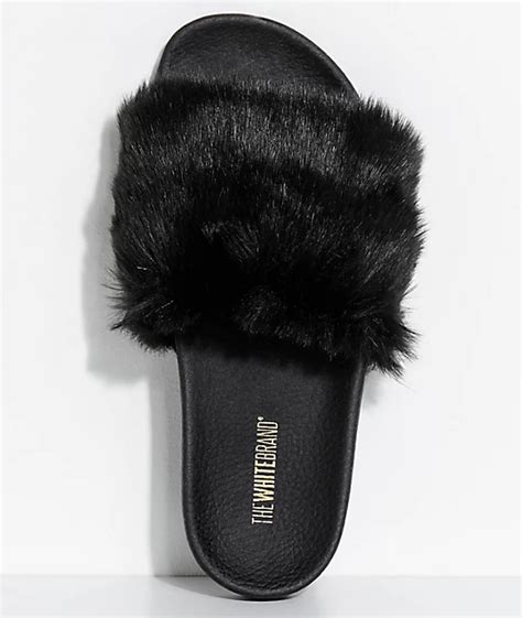 TheWhiteBrand Black Fur Slide Sandals | Zumiez