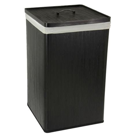 Amazon.com - Household Essentials Bamboo Laundry Hamper with Lid and Cotton Liner, Black (With ...
