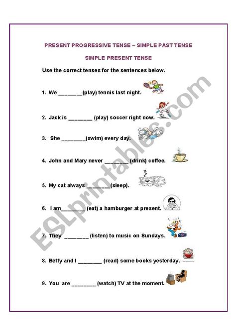 simple past -present progressive- simple present tense exercises | Simple present tense, Simple ...