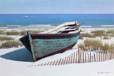 Blue Boat On Beach Painting by Zhen-huan Lu - Fine Art America