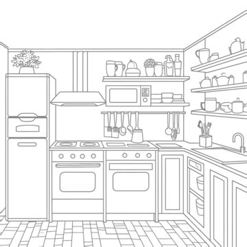 Kitchen Layout Coloring Pages Outline Sketch Drawing Vector, Wing Drawing, Ring Drawing, Kitchen ...