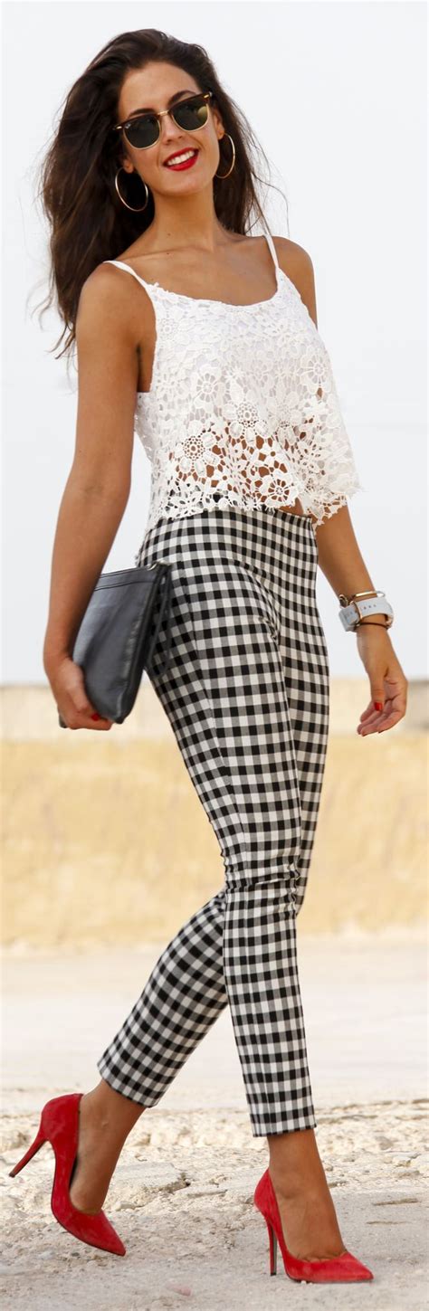 Black And White Gingham Pants Outfit Idea Women's Fashion | Cute Outfits | Apparel | Clothing ...